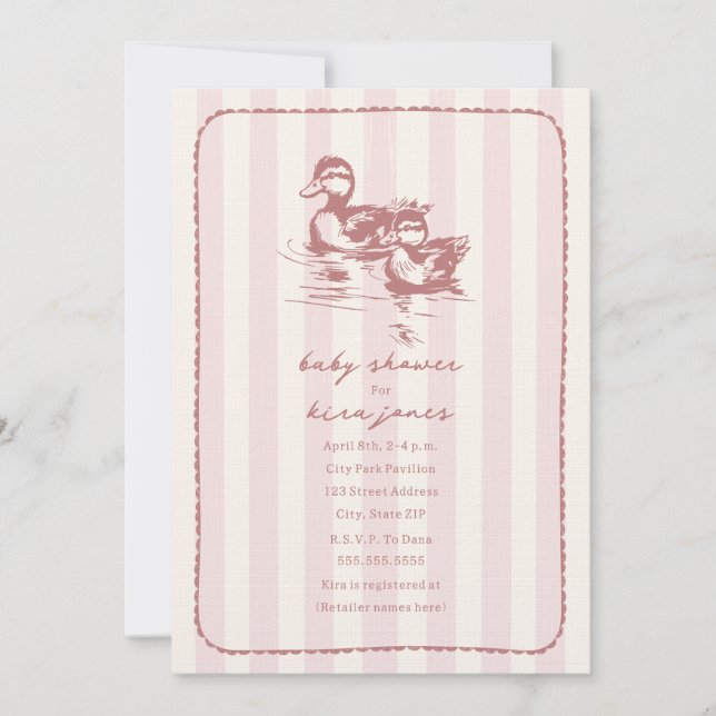 Ducks Woodland Doodle Rosa Bebis Shower Inbjudningar (Framsida)