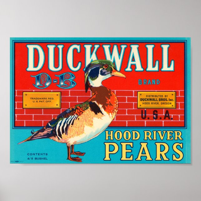 Duckwall Huva River Pears Vintage Låda Label Poster (Framsidan)