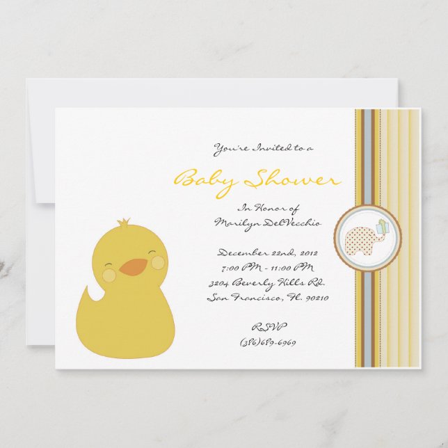 Ducky baby shower för GULLIG sötsakgult Inbjudningar (Framsida)