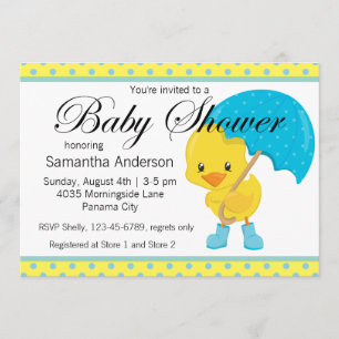 Ducky med Parbrella Baby Shower Inbjudningar