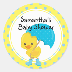 Ducky med Parbrella Baby Shower Runt Klistermärke