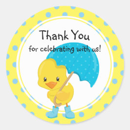 Ducky med Parbrella Baby Shower Tack Runt Klistermärke