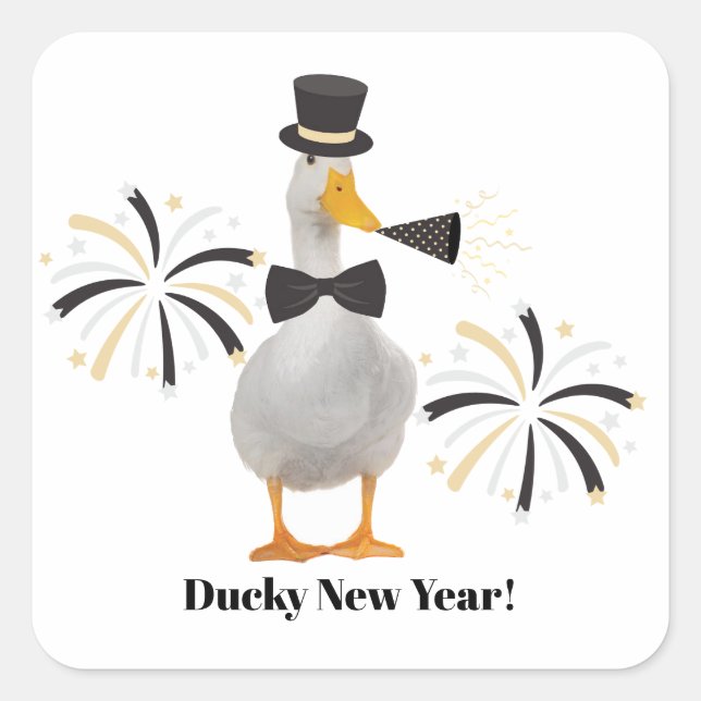 Ducky New Year Fyrkantigt Klistermärke (Framsida)