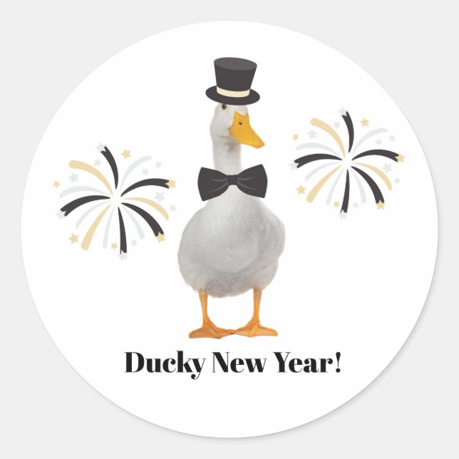 Ducky New Year Runt Klistermärke (Framsida)