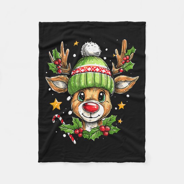 Dude Reindeer Christmas Lights Cozy Reindeer Boy X Fleecefilt (Framsidan)