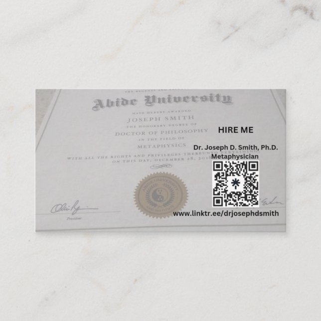 Dudeist Metaphysician Visitkort (Framsida)