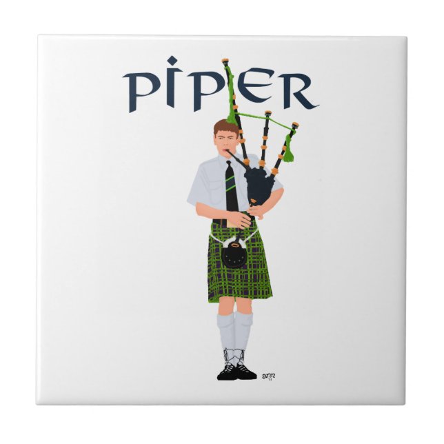 Dudelsackspelarpojken - Grön kilt Kakelplatta (Framsidan)