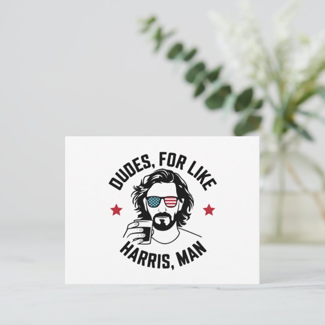 Dudes for like Harris Man White Dudes for Harris Vykort (Stående Fram)