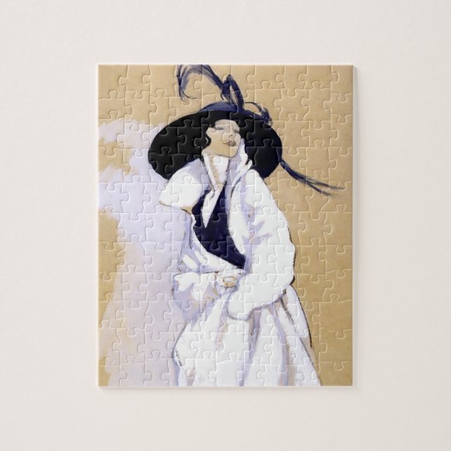 Dudovich Art Deco Illustration "Woman in A White C Pussel (Vertikal)