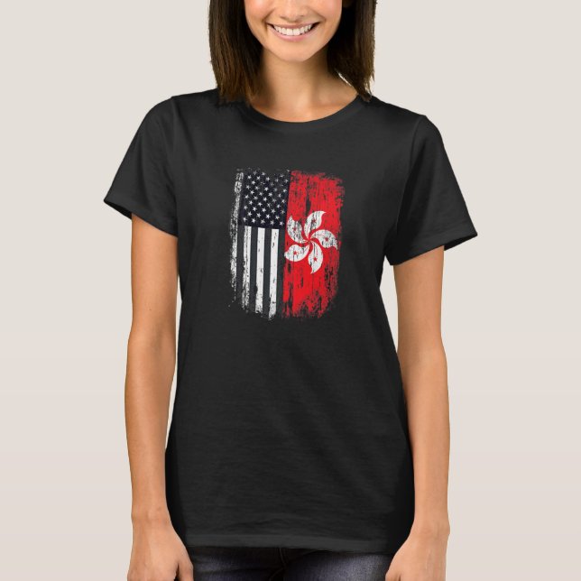 Duel Flagga Hong Kong och amerikansk duel-medborga T Shirt (Framsida)