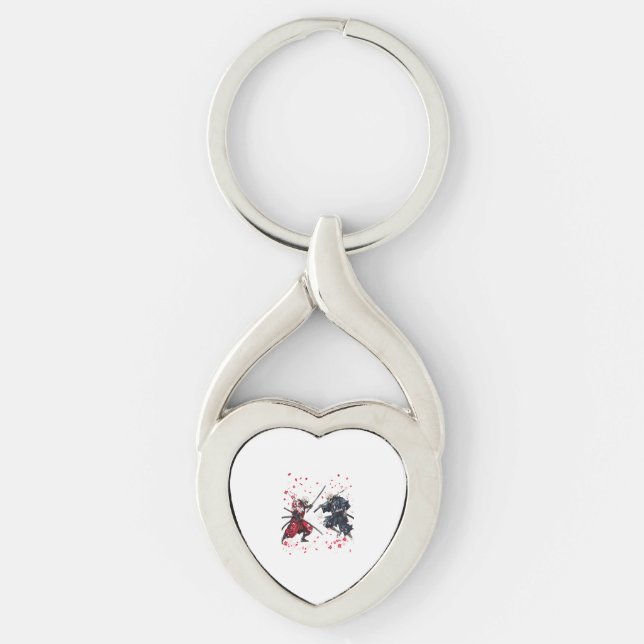 Duel med skallskalig samuraj twisted heart silverfärgad nyckelring (Framsidan)
