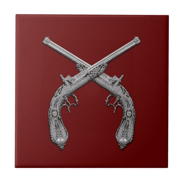 Dueling Antique Guns Maroon Kakelplatta (Framsidan)