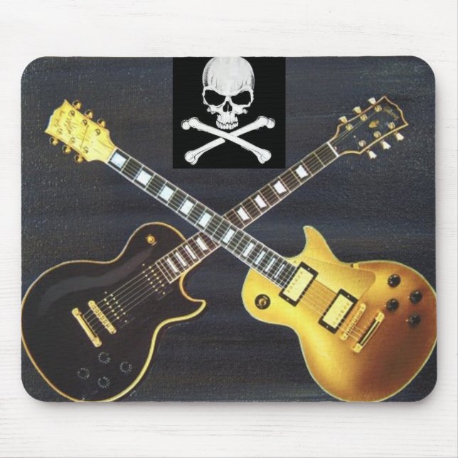 Dueling gitarrer skalle & Crossbones Mousepad Musmatta (Framsidan)