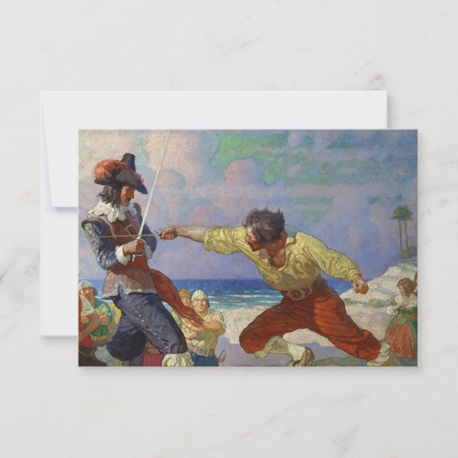 “Duellen på stranden” av NC Wyeth Tack Kort (Framsida)