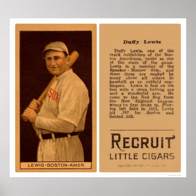 Duffy Lewis Red Sox Baseball 1912 Poster (Framsidan)