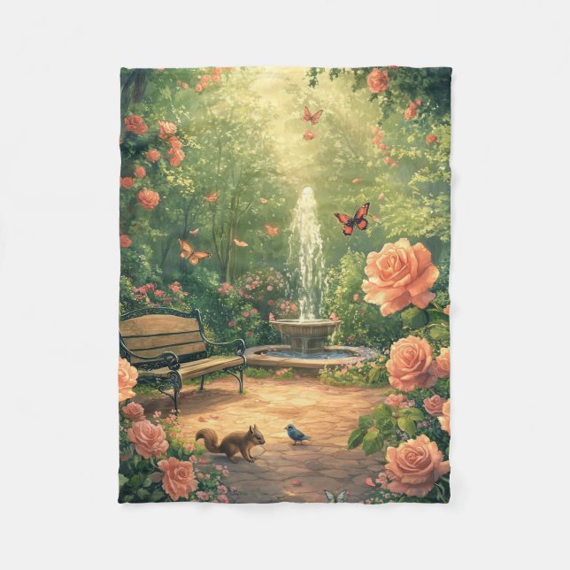 Duftender Rosengarten mit Springbrunnen Fleecefilt (Framsidan)