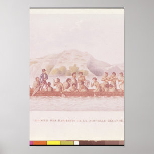 Dugout canoe som lotsas av nyzeeländska släktingar poster