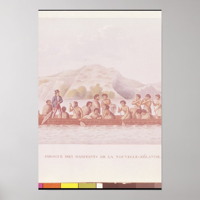 Dugout canoe som lotsas av nyzeeländska släktingar poster (Framsidan)