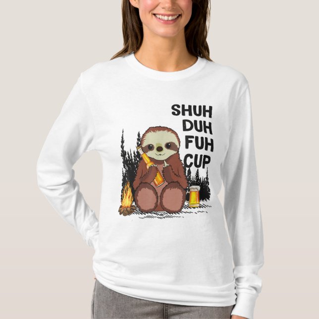 Duh Fuh Kopp Sloths Drink Beer Camping T Shirt (Framsida)