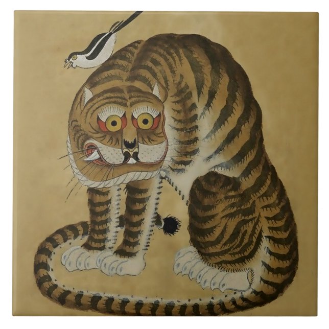 Dukande tiger Minhwa med skata Kakelplatta (Framsidan)