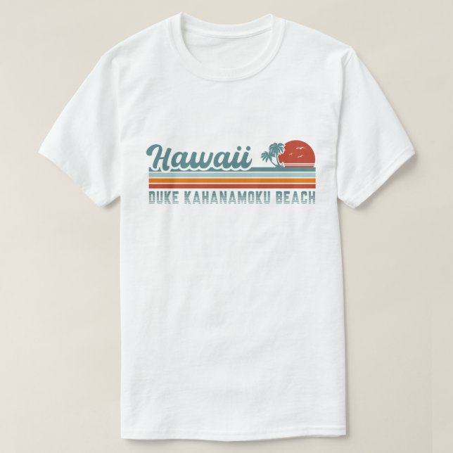 Duke Kahanamoku Beach Hawaii Retro Handflatan Träd T Shirt (Design framsida)