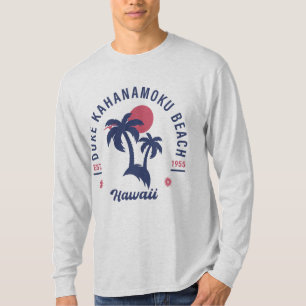 Duke Kahanamoku Beach Hawaii Retro Handflatan Träd T Shirt