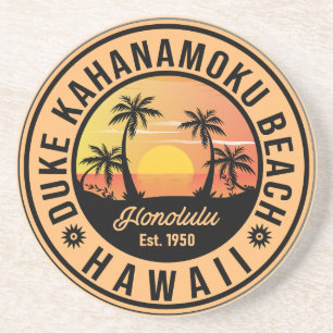 Duke Kahanamoku Beach Hawaii Retro Handflatan Träd Underlägg