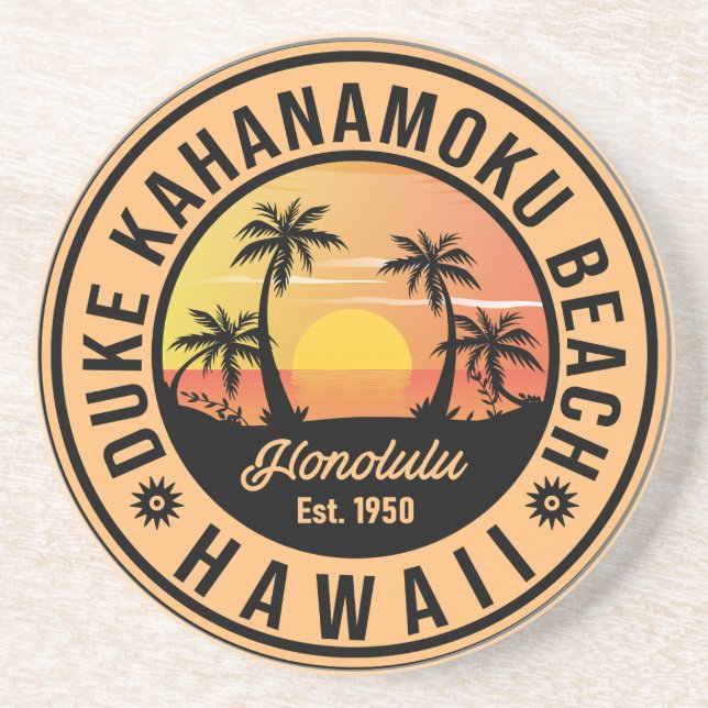 Duke Kahanamoku Beach Hawaii Retro Handflatan Träd Underlägg (Framsidan)