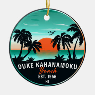 Duke Kahanamoku Beach Hawaii Retro Sunset Souvenir Julgransprydnad Keramik