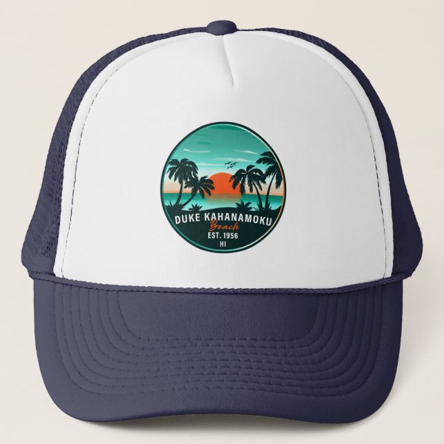 Duke Kahanamoku Beach Hawaii Retro Sunset Souvenir Keps (Framsida)
