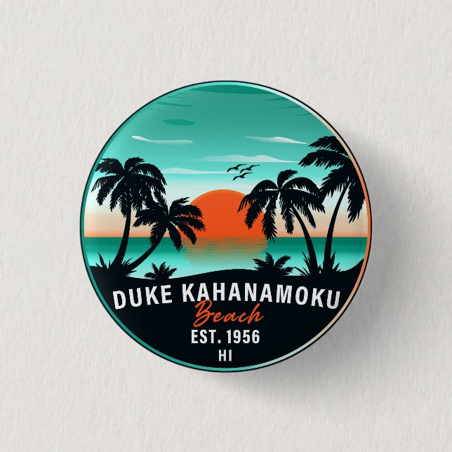 Duke Kahanamoku Beach Hawaii Retro Sunset Souvenir Knapp (Framsida)