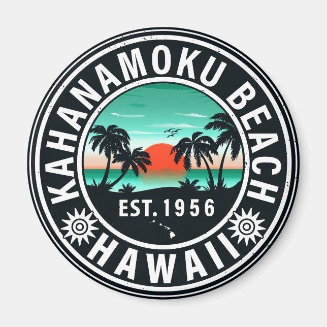 Duke Kahanamoku Beach Hawaii Retro Sunset Souvenir Magnet (Framsidan)