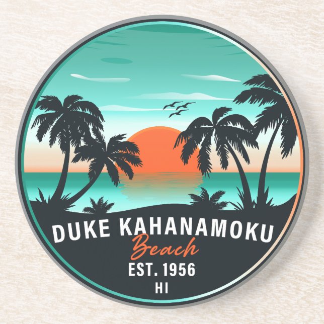 Duke Kahanamoku Beach Hawaii Retro Sunset Souvenir Underlägg (Framsidan)