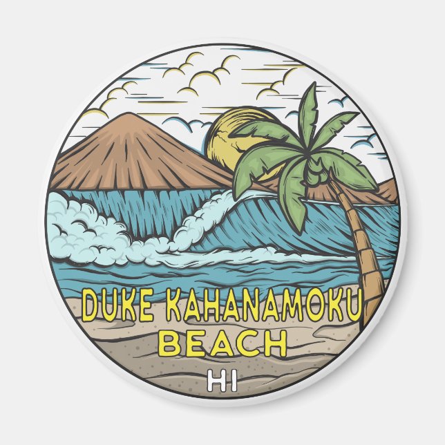 Duke Kahanamoku Beach Hawaii Vintage Magnet (Framsidan)