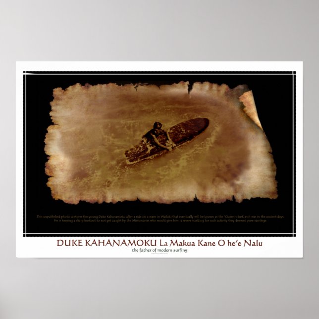 Duke Kahanamoku Surfing vid 15 år. Gamla i Waikiki Poster (Framsidan)