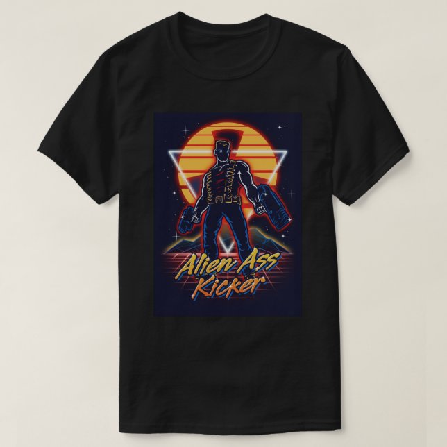 Duke Nukem kickin80s neon retrowave T Shirt (Design framsida)