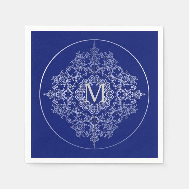 Duktalar med monogram och silverfiligranmotiv pappersservett (Framsidan)