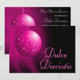 Dulce Dieciséis Disco Ball Rosa Fiesta Inbjudningar