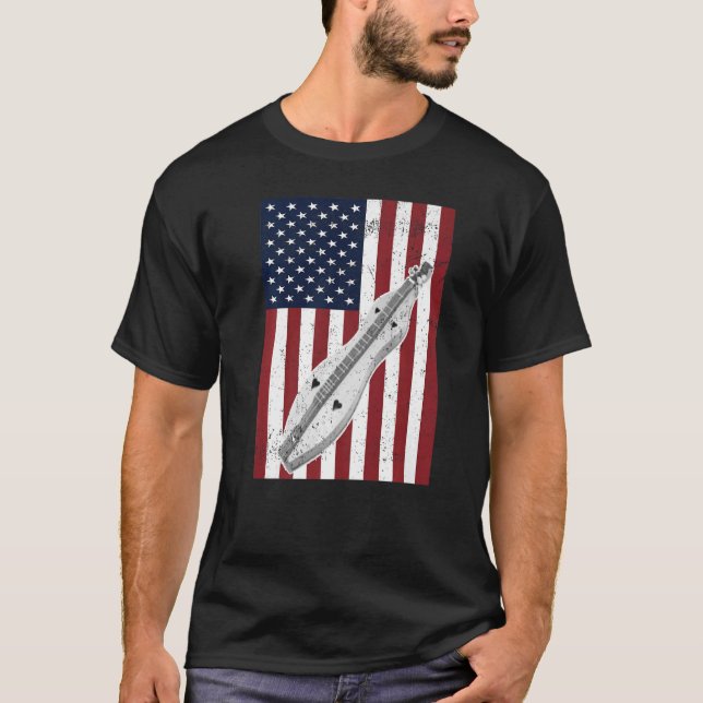 Dulcimer American Flagga US Vintage T Shirt (Framsida)