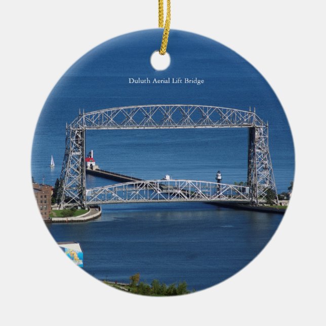 Duluth Aerial Hiss Bridge-dekoration Julgransprydnad Keramik (Framsidan)