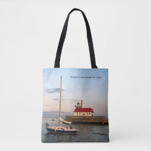 Duluth Harbor South Pier Light & Boat tobag Tygkasse