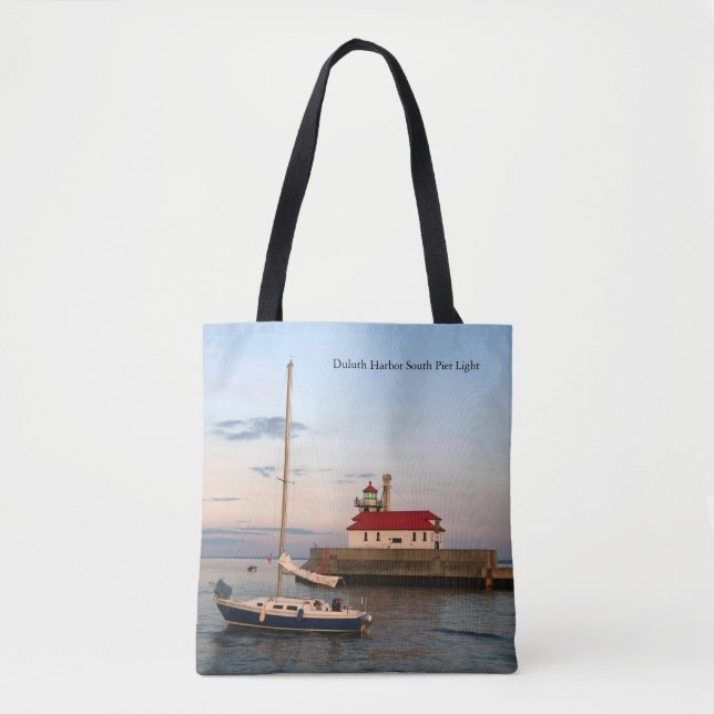 Duluth Harbor South Pier Light & Boat tobag Tygkasse (Framsida)
