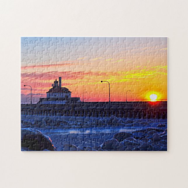 Duluth Minnesota fyr soluppgång Pussel (Horisontell)