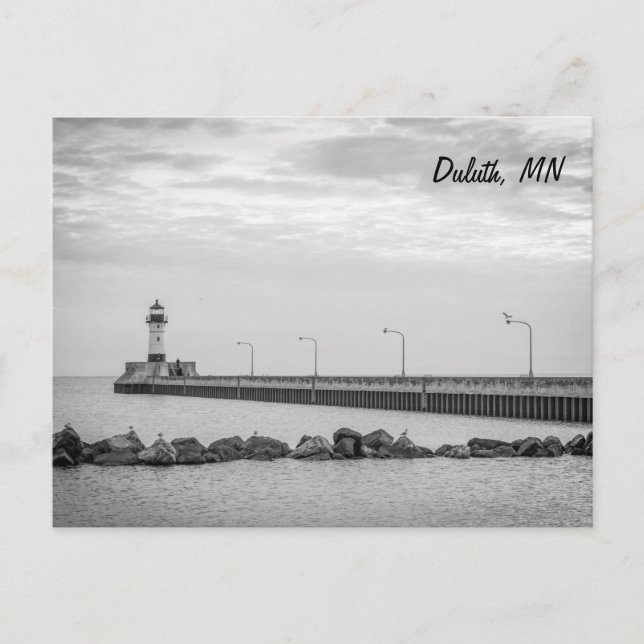 Duluth, MN fyr svart-vit vykort (Framsida)