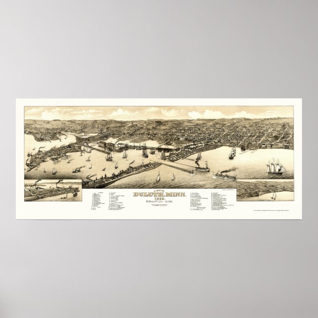Duluth, MN Panoramic Karta - 1883 Poster (Framsidan)