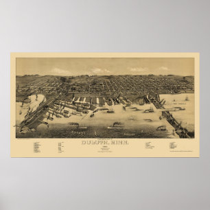 Duluth, MN Panoramic Karta - 1887 Poster