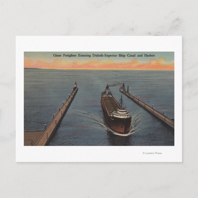 Duluth, MN - View of Freighter Entering Frakt Vykort (Framsida)