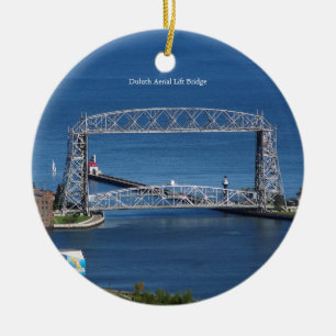 Duluth överbryggar flyg- hiss den dubbelt julgransprydnad keramik