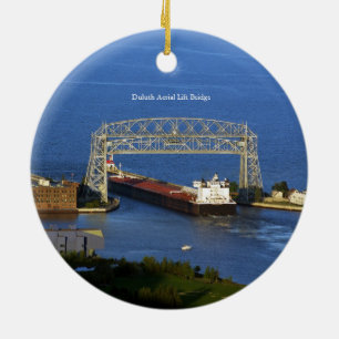 Duluth överbryggar flyg- hiss, & fartygdubbla sid julgransprydnad keramik