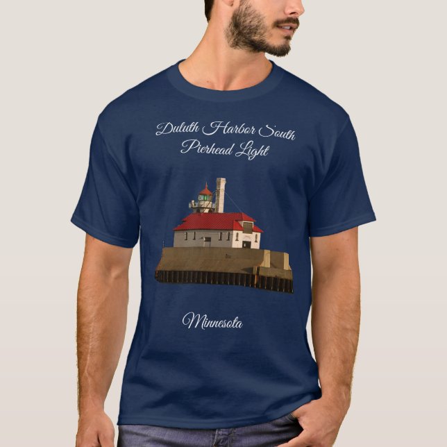 Duluth South Pierhead Light skjorta vit textning T Shirt (Framsida)